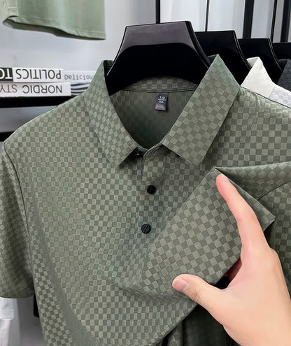 Seamless Polo Shirt - Short Sleeve Ice Silk Feel Nordic Style Soft & Comfortable Summer Wear Men's Golf Shirt