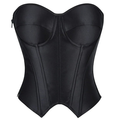 Black Striped Zipper Overbust Corset and Bustier Shapewear Top for Women Office Lady Corselet