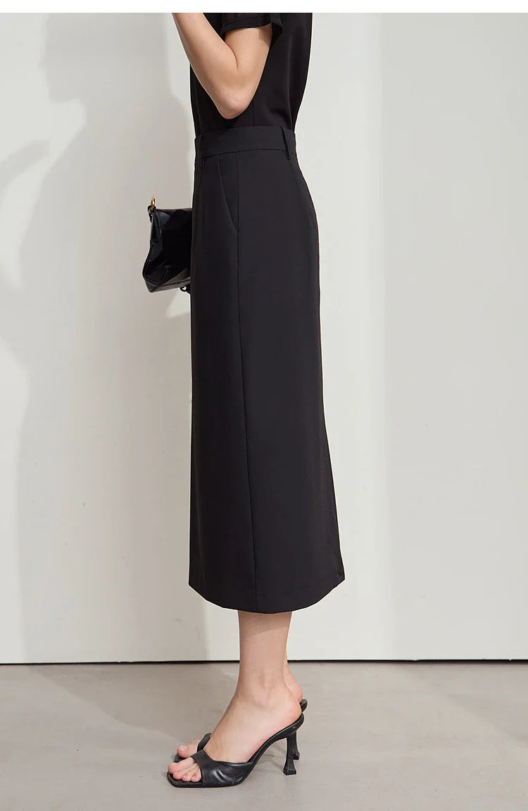 Women's Midi Skirt Minimalist New Summer Style High Intelligence Sense Commuting Elegant Back Slit Straight Skirt 12522034