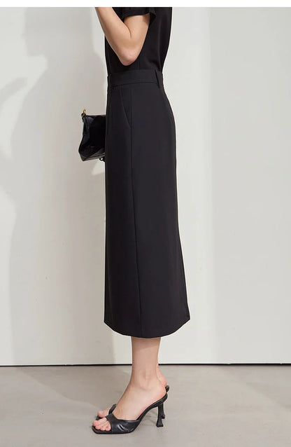 Women's Midi Skirt Minimalist New Summer Style High Intelligence Sense Commuting Elegant Back Slit Straight Skirt 12522034