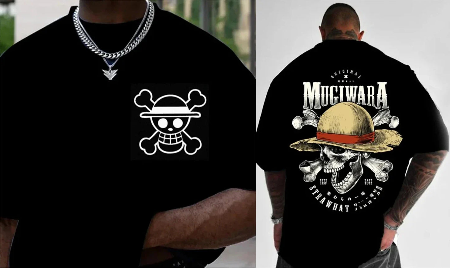 The Latest ONE PIECE Japanese-style Animation Loose Large-size Retro Heavy Cotton Couple Crew Neck Short-sleeved T-shirt
