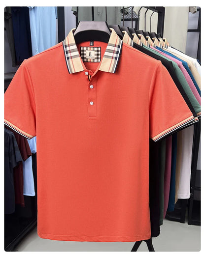 Luxury brand short sleeve polo shirt men fashionable simple solid color summer mercerized cotton breathable casual lapel T shirt