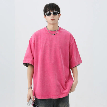 Japanese Korean Style Stir Fried Snowflake Washed T-Shirts Men Women Cotton Heavyweight Summer Hip Hop Streetwears Short Sleeved
