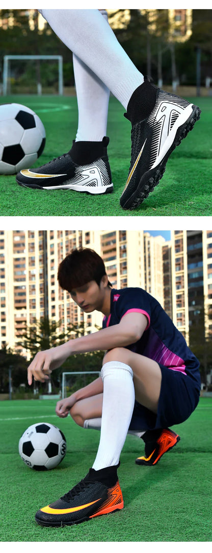 High Top Men Soccer Shoes Professional Football Boots Breathable Wear Resistant Training Match Sneakers Non Slip for Adult Sport