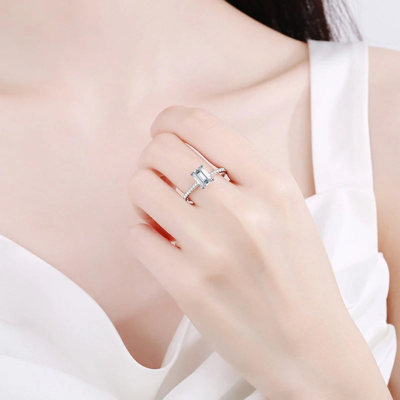 1CT 2CT Emerald Radiant Cut Moissanite Ring for Women Engagement Wedding Lab Diamond Sterling Silver 925 Rings Jewelry