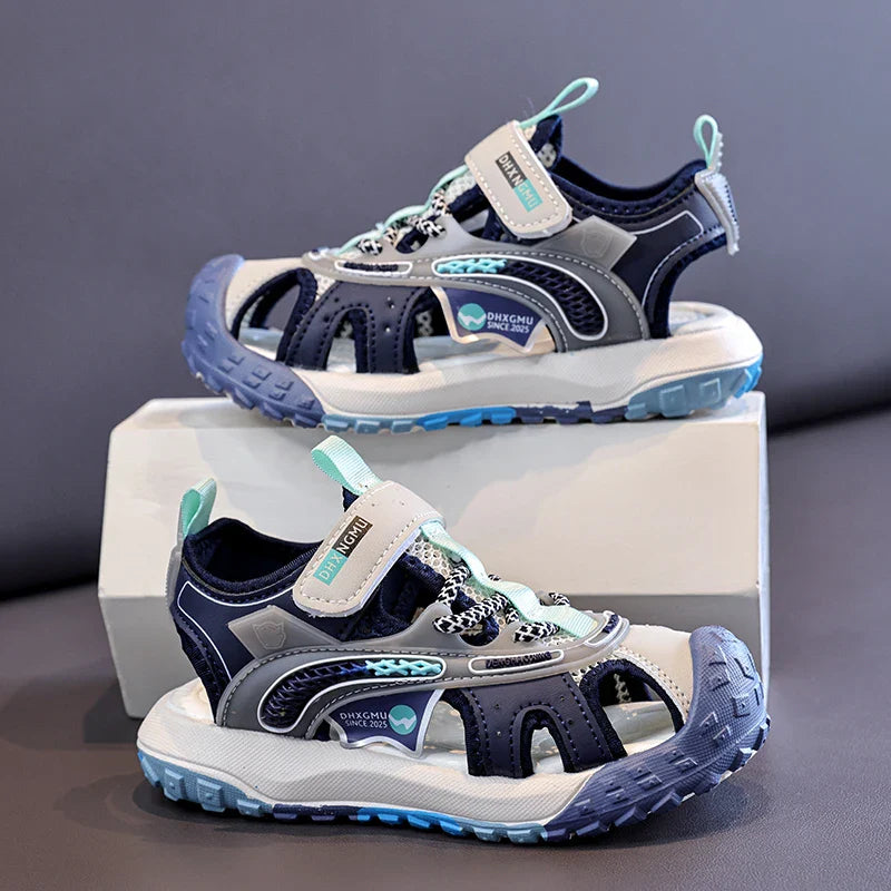 Kids Closed-Toe Sport Sandals, Breathable Mesh Non-Slip Summer Shoes for Boys, Lightweight Casual Beach Hiking Sandals Children