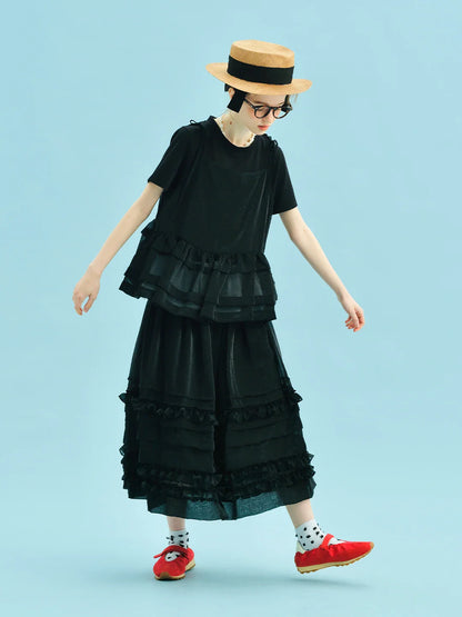 Half length skirt 2025 imakokoni Xia Sen style artistic bright yarn light and thin lace layered A-line skirt 255049