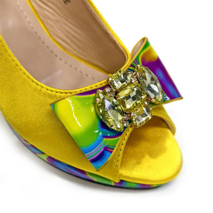 Fashion Purple Color Painted Rhinestones Elegant Peep Toe Sandals Shoes and Bag Set Italian Heels for Womens