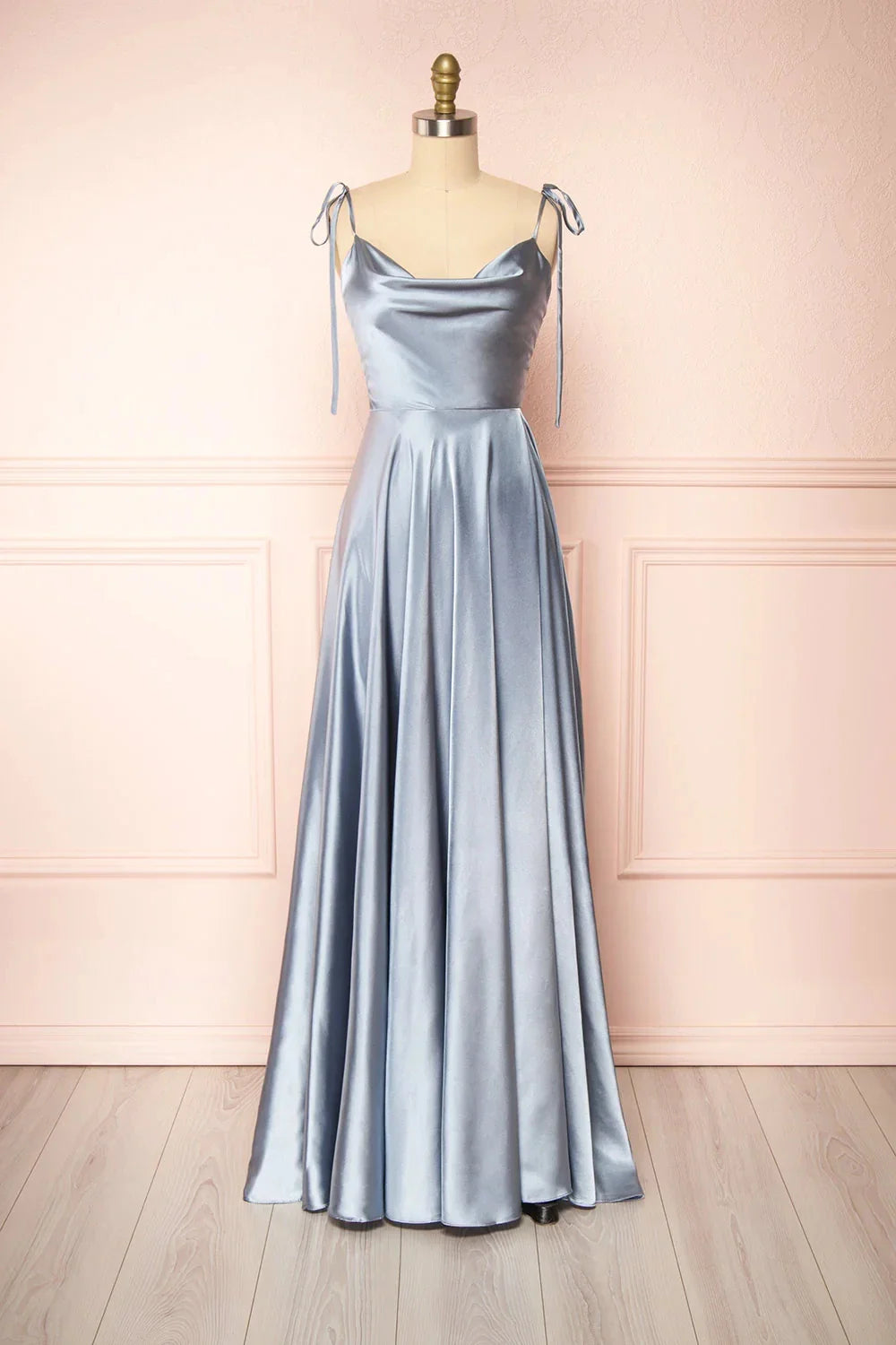 Elegant Bridesmaid Dress Cowl Neck Adjusted Spaghetti Silky-satin Fabric A-line Silhouette Wedding Women Long Gown