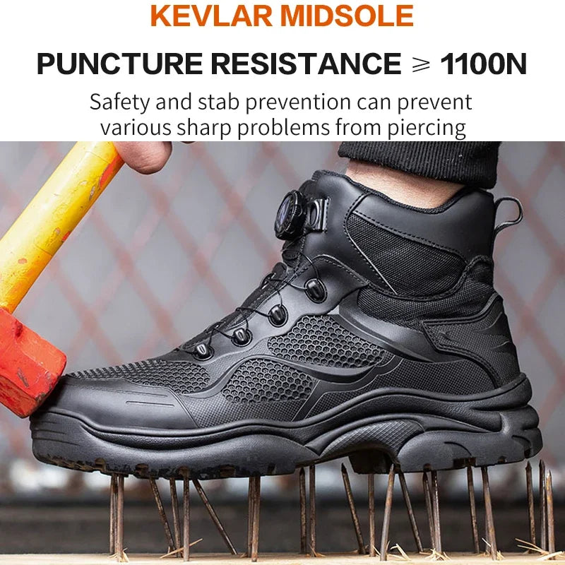 Men's Safety Work Boots Steel Toe Breathable Indestructible Puncture-Proof Rotary Buckle Shoes Comfortable Brand Work Footwear
