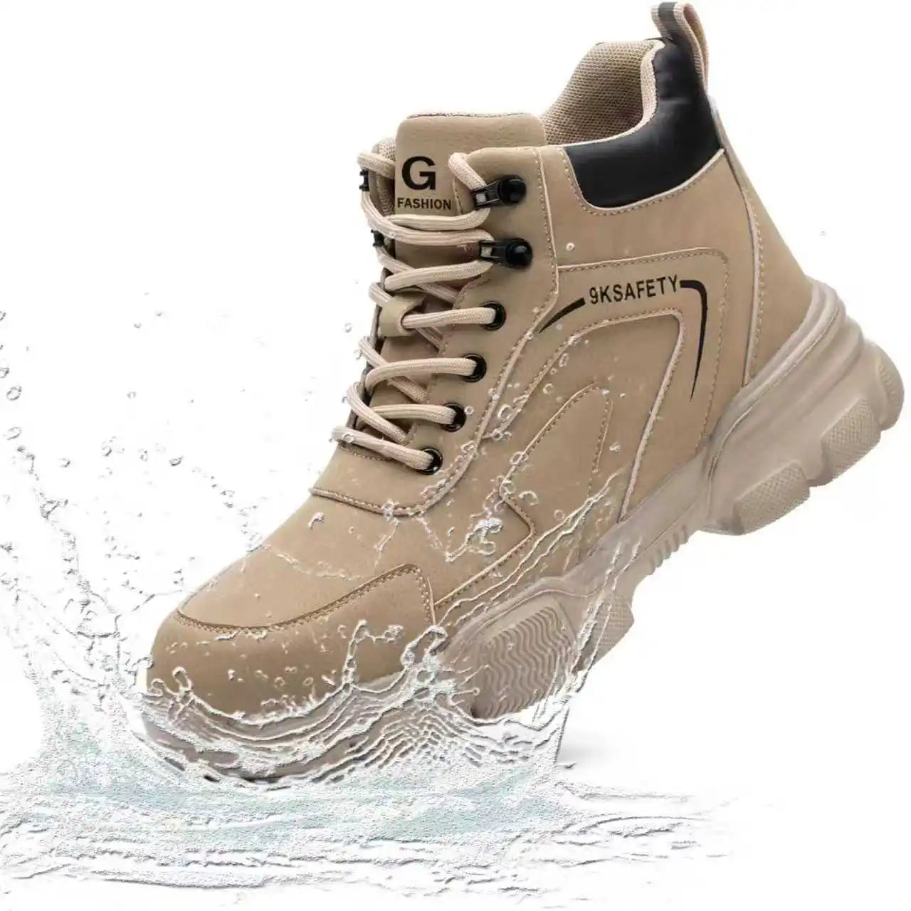 Men Mid Top Safety Work Boots Water Repellent Steel Toe Anti Smash Anti Puncture Wear Resistant Non Slip Industrial Construction