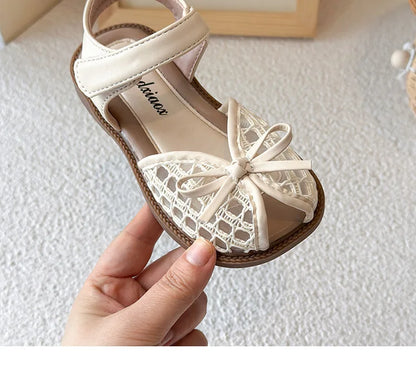 New Summer Girls Sandals Princess Beach Shoes Braided Peep-toe Kids Sandals Butterfly-knot Sweet Soft Breathable Footwear I10317
