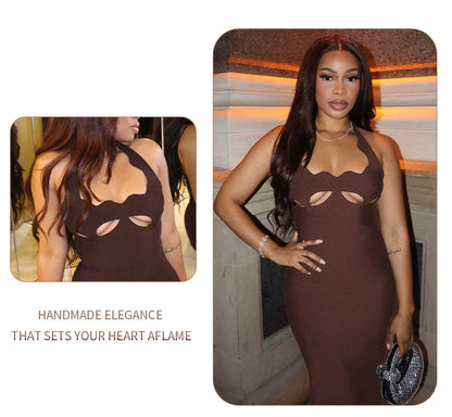 Red Cut-Out Halter Bodycon Christmas Dress for Women Sexy Backless Evening Dresses Sleeveless Slim Fit Party Dress