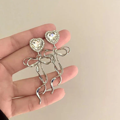 Jewelry Sweet Heart Rhinestone Butterfly Shape Dangle Earrings for Women Silver Color Korean Fashion Y2K Piercing Earring