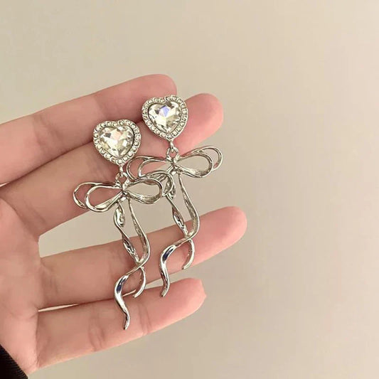 Jewelry Sweet Heart Rhinestone Butterfly Shape Dangle Earrings for Women Silver Color Korean Fashion Y2K Piercing Earring