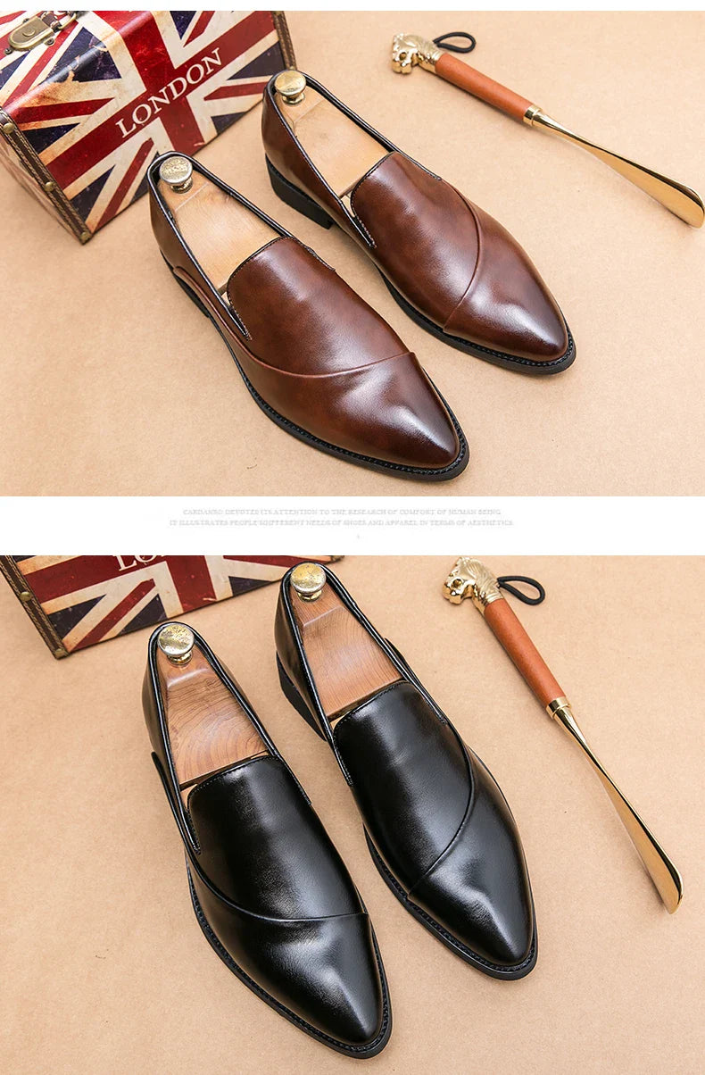 Casual Leather Shoes Large Size Men Business Shoes 2026 New Slip on Pointed leather Loafers Hand Polished Leather Casual Shoes