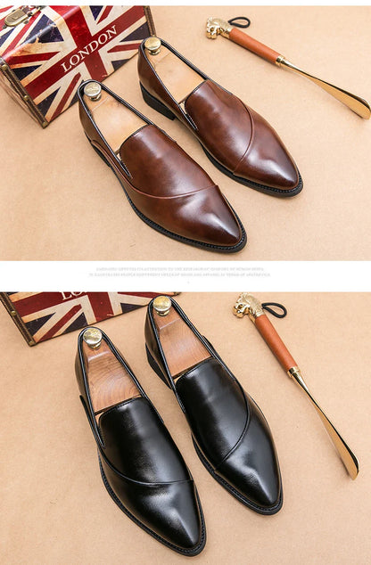 Casual Leather Shoes Large Size Men Business Shoes 2026 New Slip on Pointed leather Loafers Hand Polished Leather Casual Shoes