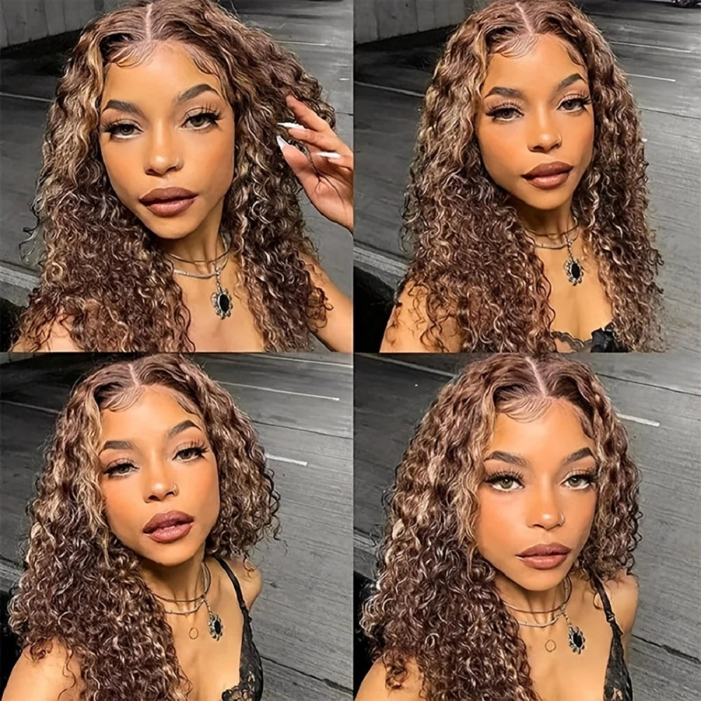 Highlight Deep Wave 4/27 Lace Front Wig Human Hair 13x6 13x4 HD Lace Frontal Wig 1B/30 Colored Ombre Honey Blonde Human Hair Wig