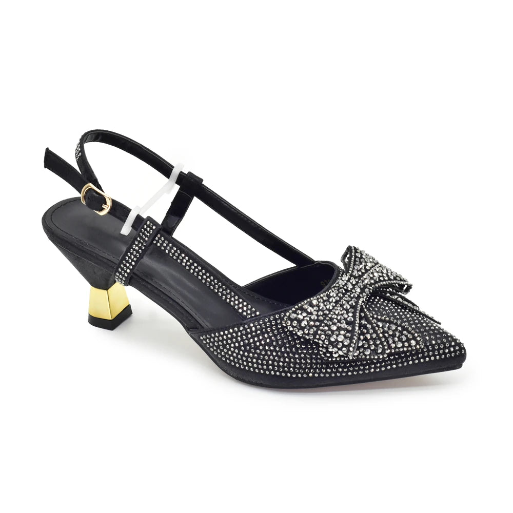 2026 Fashiona Banquet Exquisite Party Top Luxury Pointed Toe Bowtie Bright Diamond Summer Women's High Heels Shoes and Bags Set