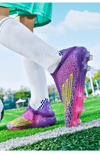Men High Top Soccer Cleats Firm Ground Stud Sole Breathable Wear Resistant Outdoor Lawn Match Training Football Shoes