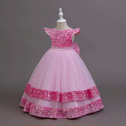2025 New Elegant Girl Wedding Dress Sequined Mesh Princess Dress 4-12 Year Old Girl Graduation Party Prom Evening Dress