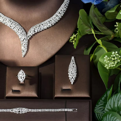 Conjunto de Joias Geométricas com Zircônias Cúbicas de Luxo, Colar Grande e Brincos Acessórios para Noivas e Encontros S-350