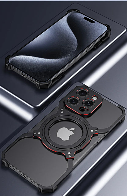 360° Stand Metal Rimless Magnetic Phone Case For iPhone 13 14 15 16 17 Pro Max Metal Bumper Lens Protection Metal Phone Cover