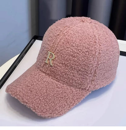 Baseball Cap Winter Hats For Women Men Unisex Letter Metal Logo Imitation Cashmere Keep Warm Simple Casual Winter Cap New Velvet