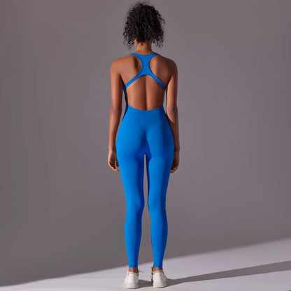 Backless Yoga Bodysuit Women Sports Jumpsuit Fitness Sportswear Workout Set Solid Color Seamless Butt Lifting Yoga Bodysuit