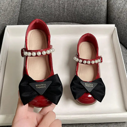 Girls Summer Fashion Princess Shoes Children Pearl Bow Tie Party Shoes Buckle Strap Velcro Sandals Mary Jane Breathable Sandals