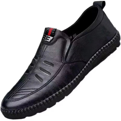 Mens PU leather slip-on loafers casual non-slip walking flats breathable shoes