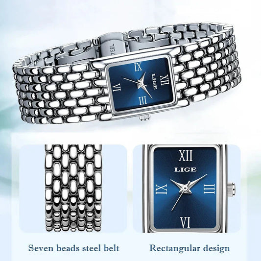 New Design Ladies Watch Fashion Quartz Wristwatch Silver Simple Square Women Watches Luxury Stainless Steel Folding Clock