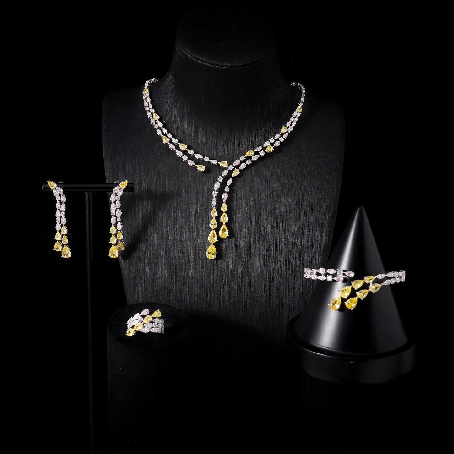 Women's Cubic Zircon Necklace Set Elegant Bridal Wedding Jewelry Accessory 00121