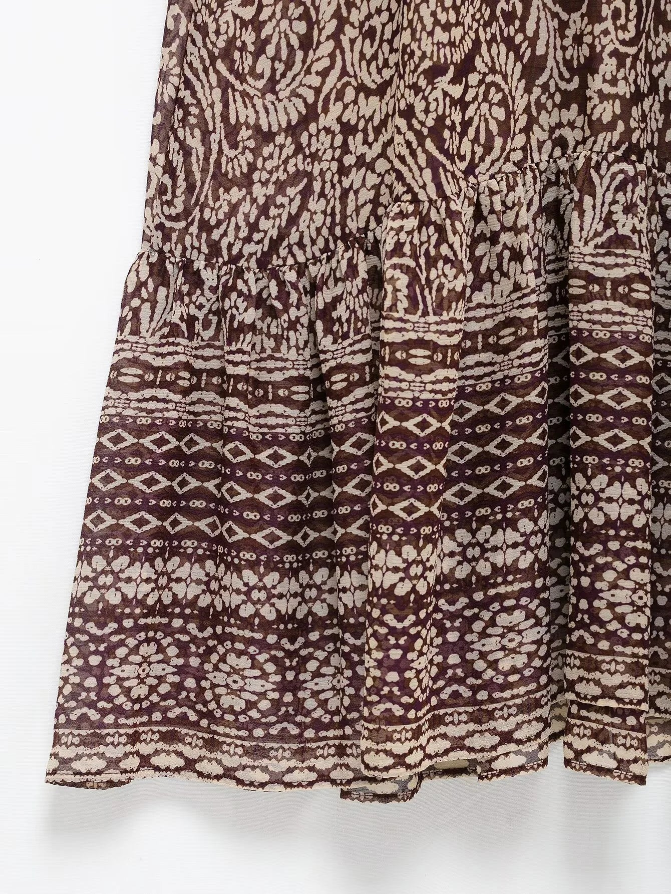 2025 Spring New Product Women's Stacked Decorative Printed V-neck Midi Dress Fashion Retro Pattern Printed Skirt