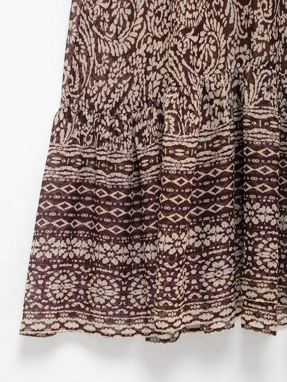2025 Spring New Product Women's Stacked Decorative Printed V-neck Midi Dress Fashion Retro Pattern Printed Skirt