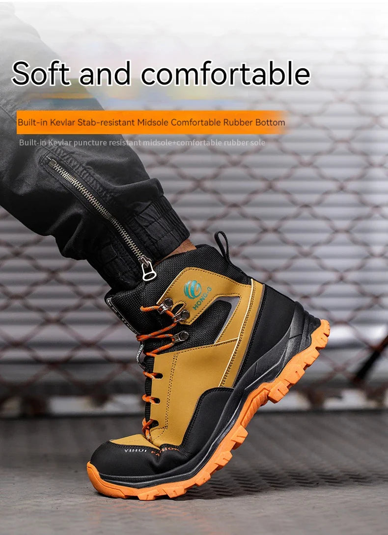 Men's Safety Shoes Steel Toe Anti Smash Safety Boots Puncture Proof Construction Wear-Resistant Work Boots