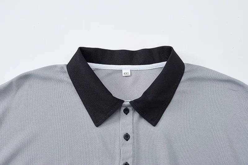 Striped Polo Shirt Men Plus Size 1XL-7XL 110-180kg Short Sleeve T-Shirt Loose Polos Oversized Tops Grey White Big Male Clothing