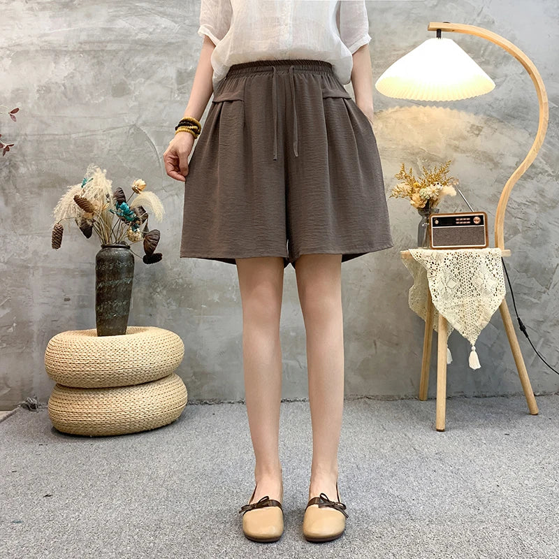 Plus sizeIce Silk Elastic Waist Wide-Leg Shorts Female Summer High Waist Drape Korean Casual Loose Soft Women's Shorts