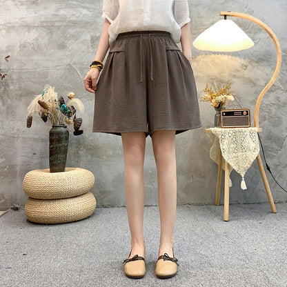 Plus sizeIce Silk Elastic Waist Wide-Leg Shorts Female Summer High Waist Drape Korean Casual Loose Soft Women's Shorts