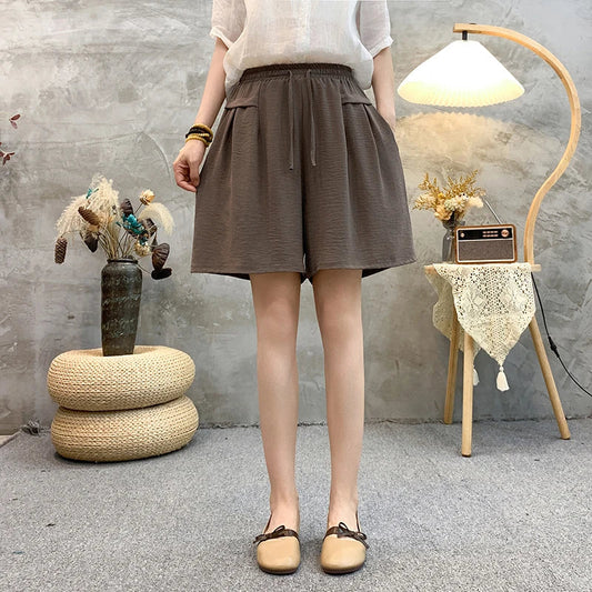 Plus sizeIce Silk Elastic Waist Wide-Leg Shorts Female Summer High Waist Drape Korean Casual Loose Soft Women's Shorts