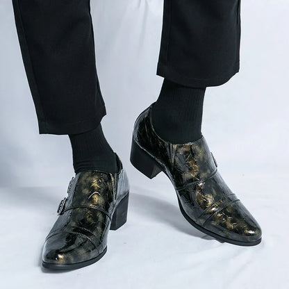 Fashion Buckle Leather Shoes For Men Big Size 46 Pointed Dress Shoes Man Quality Bussiness High Heels Shoes Man chaussure hommes