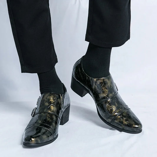 Fashion Buckle Leather Shoes For Men Big Size 46 Pointed Dress Shoes Man Quality Bussiness High Heels Shoes Man chaussure hommes