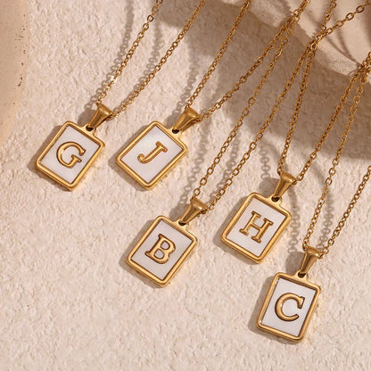 Minimalist Mother of Pearl Shell Stainless Steel Tarnish Free Initial Necklace Gold Plated Letter Necklace for Women