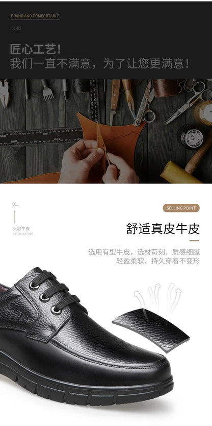 Handmade Leisure Men Shoes New Trendy Minimalist Work Shoes With Lace Up Middle-Aged Dad Formal Casual Business Leather Shoes