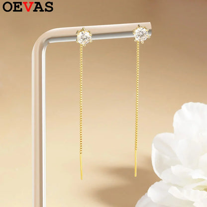 100% 925 Sterling Silver 2ct Moissanite Drop Earrings For Women Long Tassel Earring Wedding Party Luxury Fine Jewelry Gift