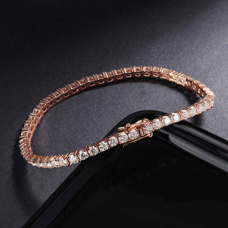 Hidden Spring Buckle Full Moissanite Tennis Bracelet D Color 2/2.5/3/4/5mm Lab Diamond Link Bracelets For Women Man Gift