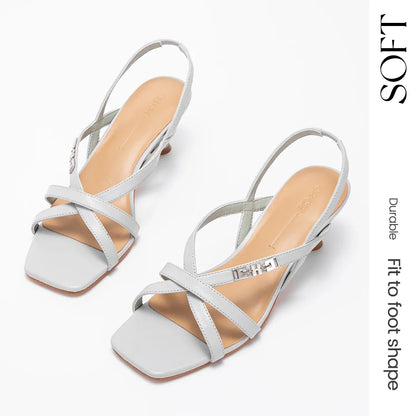 Heels Women's New Comfortable Sheepskin Leather Low Heel Sandals Wedding Banquet Women's Shoes
