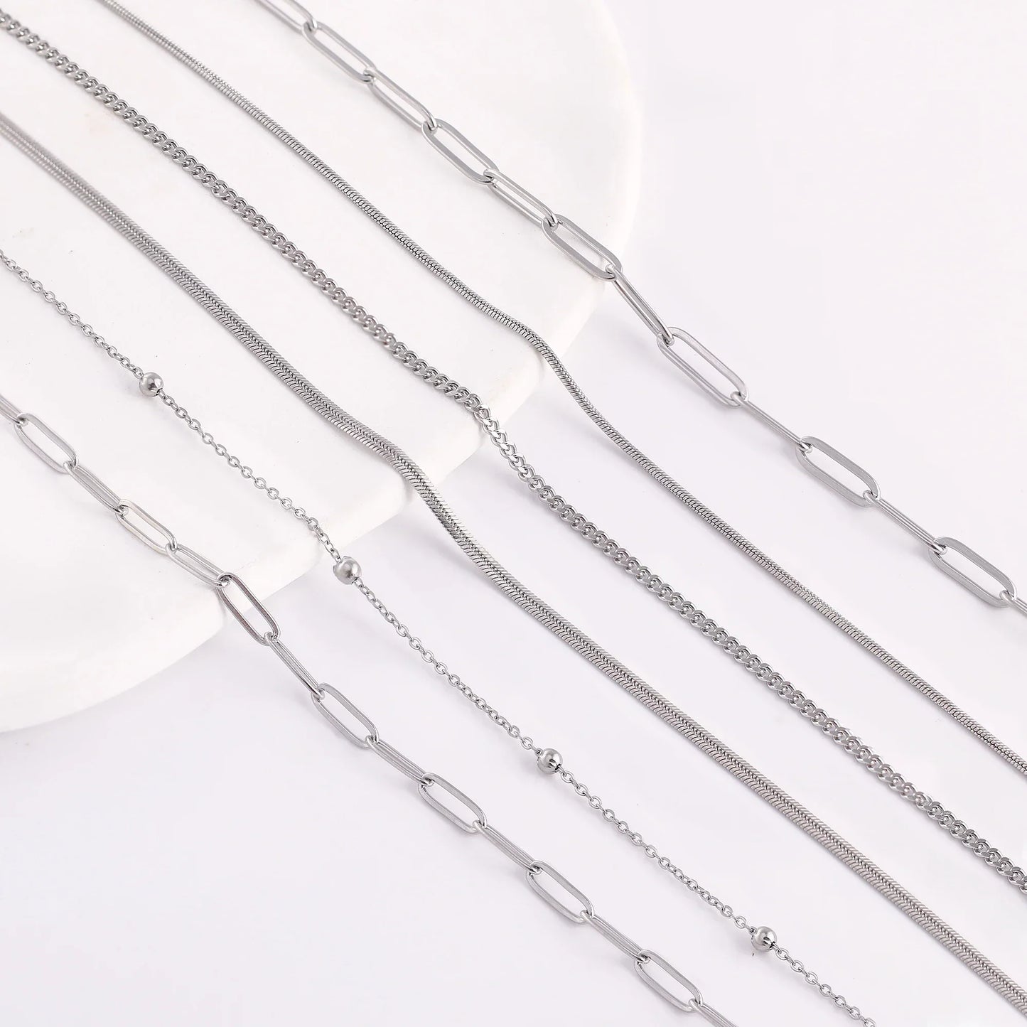 5Pcs/Lot Stainless Steel Bead Rope Link/Cuban/Paperclip Links Snake Chain Necklace Diy Women Jewelry 18K Gold Color Neck Chains