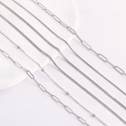 5Pcs/Lot Stainless Steel Bead Rope Link/Cuban/Paperclip Links Snake Chain Necklace Diy Women Jewelry 18K Gold Color Neck Chains