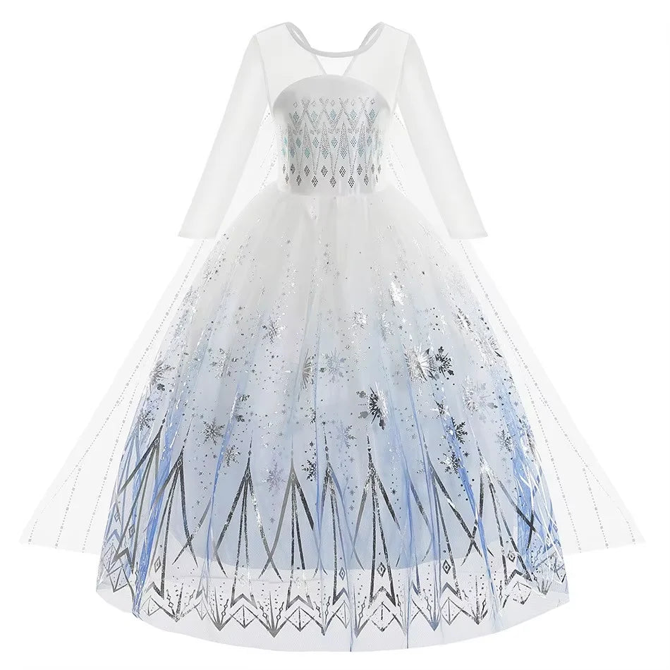 Holiday Party Birthday Gift Girls Cosplay Elsa White Snow Moana Princess Dress Summer Casual Dress + Accessories Set
